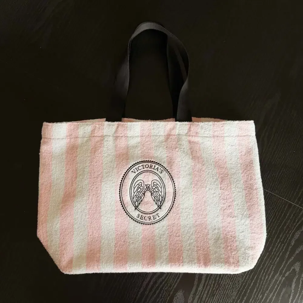 Victoria's Secret Angel Essentials Pink Stripe Terry Cloth Beach Tote Bag